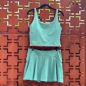 Green Crop Tank Top and High Waist Skort Set